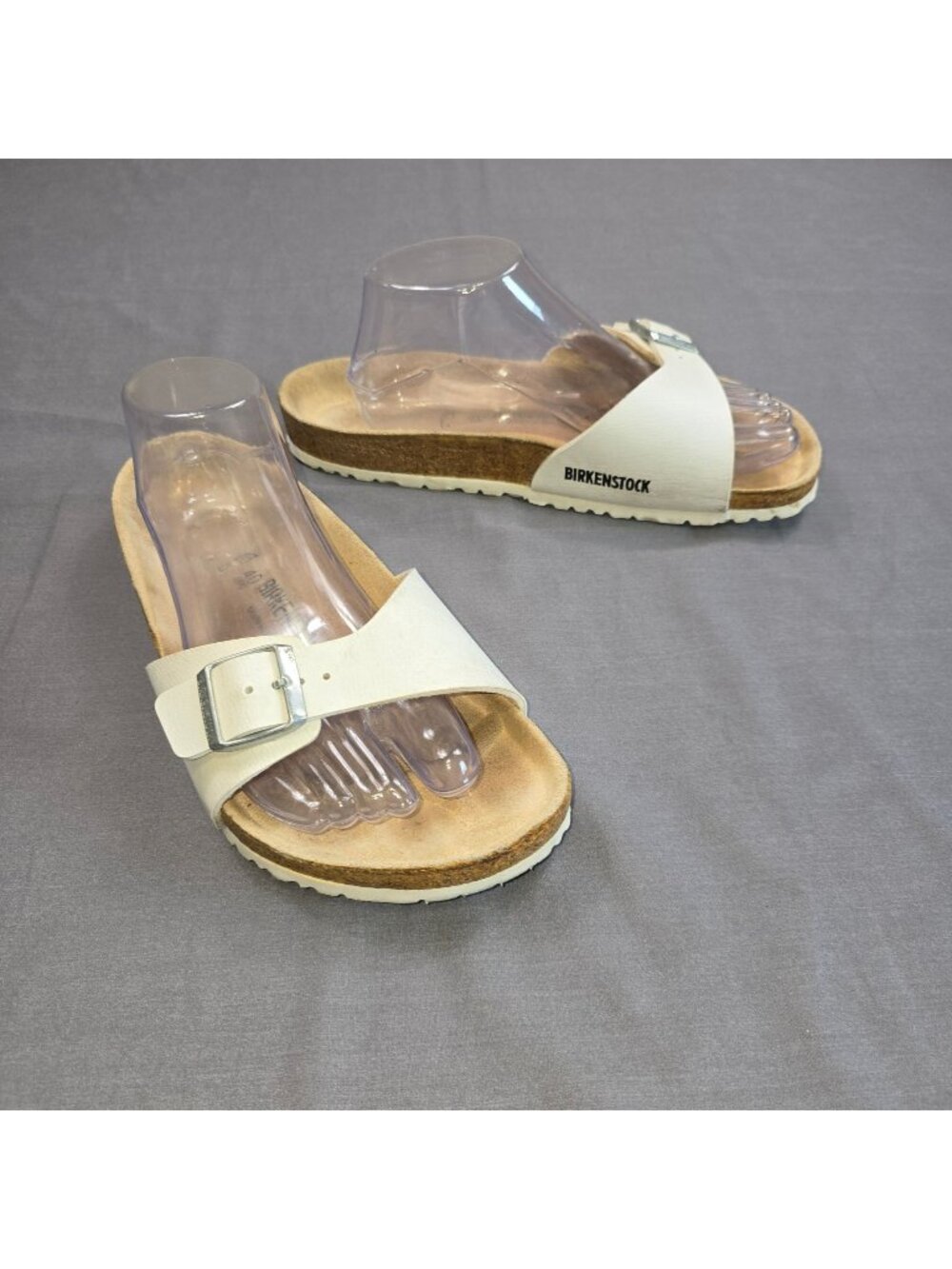 Birkenstock Madrid 40 Womens Slide Sandals White Buckle Cork Footbed Slip-On